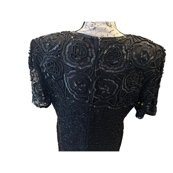 EUC Vintage 90’s Sweetlo Black Beaded Silk Dress Size XL Gatsby Romantic Holiday - Picture 5 of 14